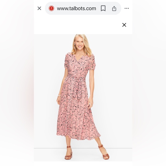 Talbots 6P fully lined, below knee length dress in peach floral, 100% polyester - Picture 6 of 7